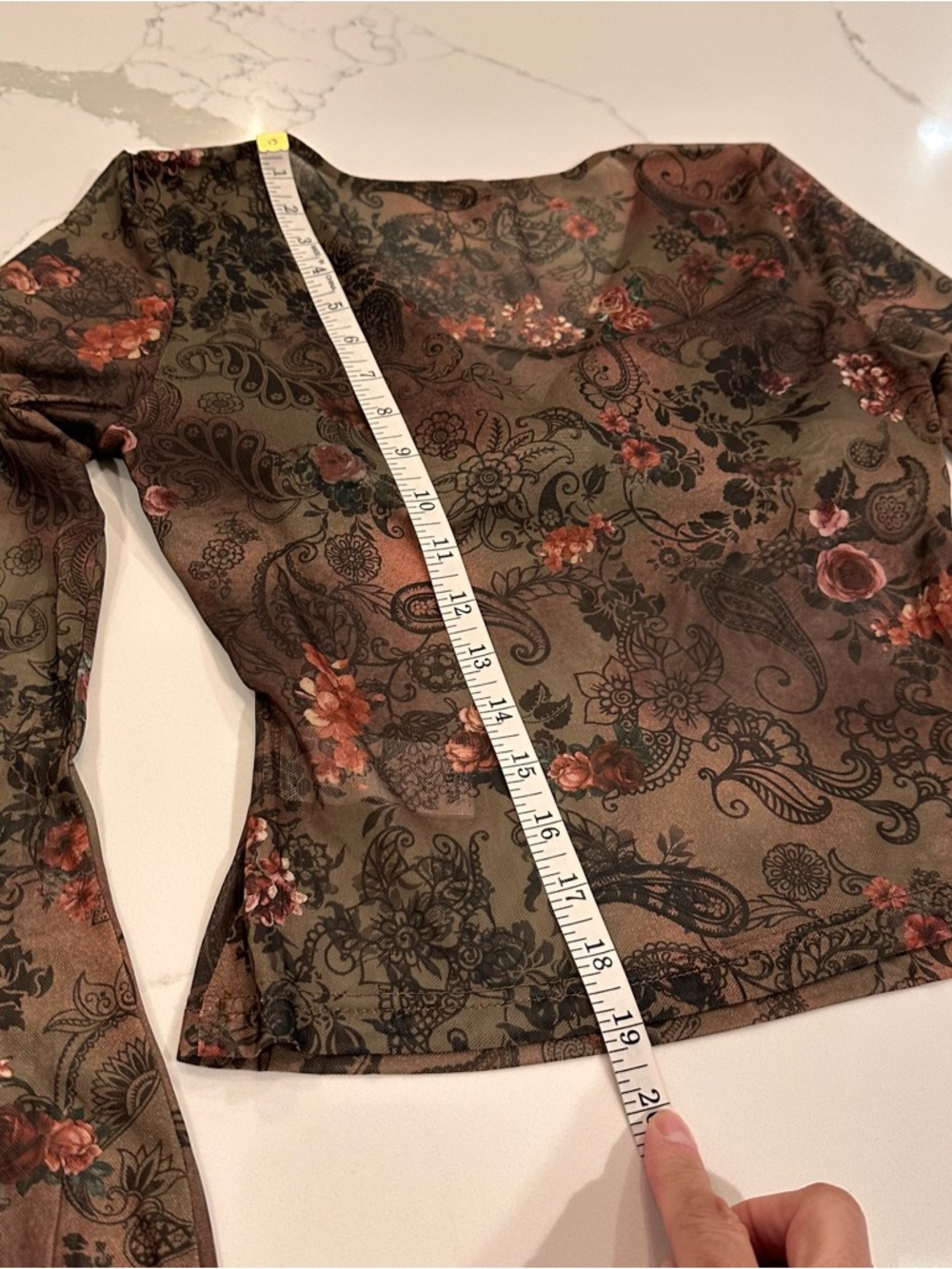 Shein Floral Paisley Y2K Sheer Mesh Top M Bell Sleeves Flare Forest Fairy Goblin - Picture 9 of 10